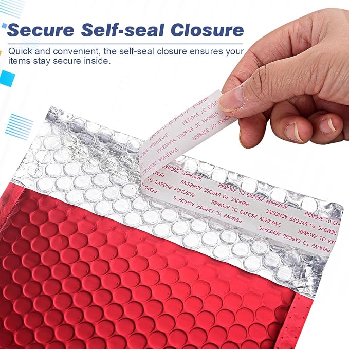 Metallic Matte Red Bubble Mailers Mailing Padded Envelopes 10.5x16 Inch- Self-seal Closure Bubble Shipping Bag 25pcs