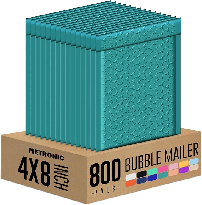 Metronic Bubble Mailers 800 Pack 4x8 Inch Small Bubble Mailers Usable Size 4x7 Self-Seal Padded Envelopes for Shipping, Mailing, Packaging for Business, Bulk-Forest Green