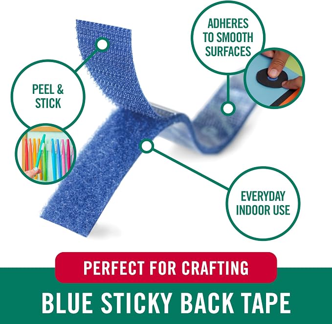VELCRO Brand Colors | Blue Sticky Back Tape | 10ft Roll with Adhesive, Cut Strips to Length | Mount Classroom Décor, Create Seasonal Craft Projects | Organize Home or Office
