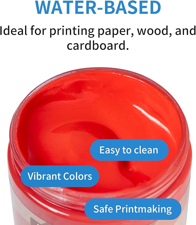 Falling in Art Water-Soluble Block Printing Ink, 6-Color Printmaking Ink Set for Linoleum Block, 3.5 floz