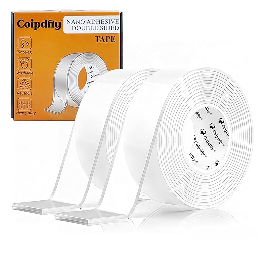 Double Sided Tape Heavy Duty for Wall Decor No Damage to Paint,Clear Removable Mounting Tape,Nano Two Sided Adhesive Tape,Picture Hanging Strips for Posters,Stickers - 2Rolls,Total(1.18in*13FT)