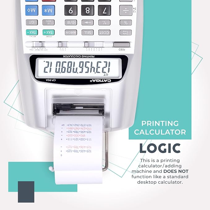 CATIGA Printing Calculator with Tape Print Out - 10 Key Adding Machine with Paper Roll, Desktop Electric Calculator for Accounting, Business, Finance, Home Office Use CP90A