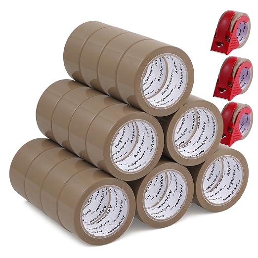 Brown Packing Tape with 3 Dispenser 1.88 Inch x 60 Yards 24 Rolls | Strong Adhesive Packaging Tape, Heavy Duty Shipping Tape for Boxes, Ideal for Carton Sealing/Shipping/Mailing/Storage/Moving