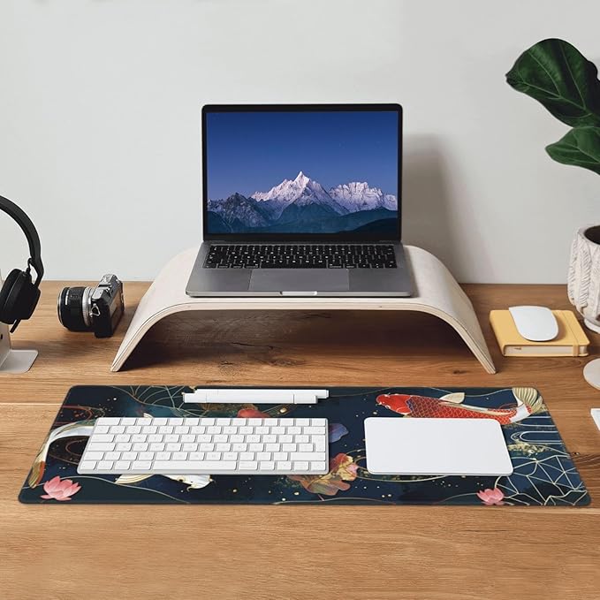 Gaming Mouse Pad Desk Pad,Extended Big Mouse Pad,31.5x11.8 Inch Long Computer Keyboard Mouse Mat Mousepad with 3mm Non-Slip Base and Stitched Edge for Gaming and Office… (koi)