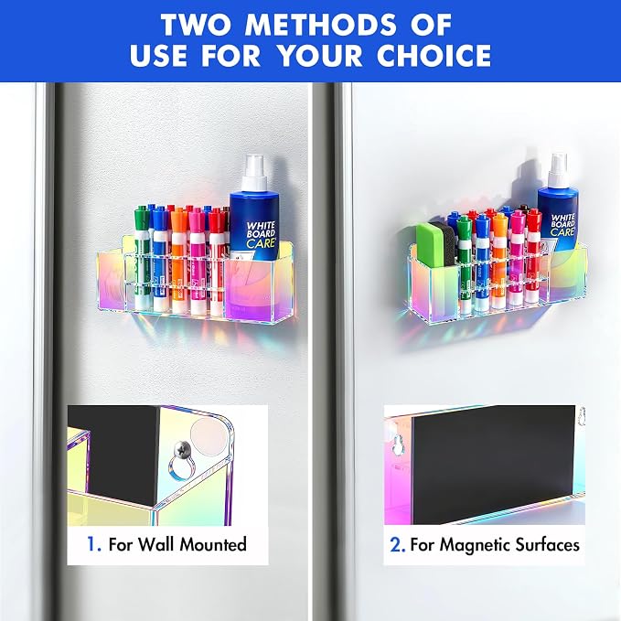 Wall Mounted Magnetic Dry Erase Marker Holder for White Board | Acylic Strong Magnet Pen Holder for Fridge&Refrigerator, Pencil Holder for Classroom, Office, Locker Organizer-Colorful