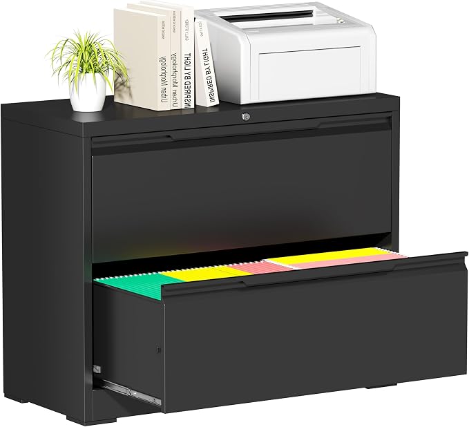 Bestoo 2 Drawer File Cabinet, Metal Lateral Filing Cabinet with Lock | Lockable Drawers, Large Storage Capacity, Heavy Duty Build, Smooth & Quiet Slides, Suitable for Letter/Legal/F4/A4 Size
