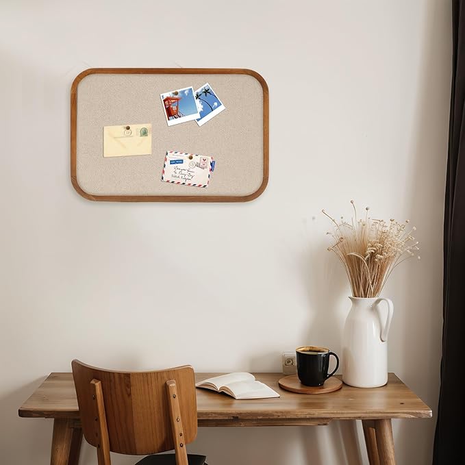 Vintage Framed Pin Board Linen Display Bulletin Board Large Ornate Fabric Picture Photo Pinboard Memo Decorative Prayer Pinboard Ornate for Wall Gift(Rectangle,14''x24'',Light Brown)