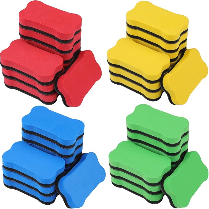 Outus 48 Pieces Magnetic Whiteboard Dry Eraser Office Erasers Bone Shaped Dry Erasers Fit for Home and Office, Red, Yellow, Blue and Green (Pack of 2)