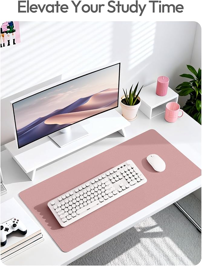 YSAGi Leather Desk Protector, Office Mat, Large Mouse Mat, Non-Slip PU Leather Blotter, Laptop Pad, Waterproof Writing Pad for Office and Home (Pale Mauve, 47" x 17")