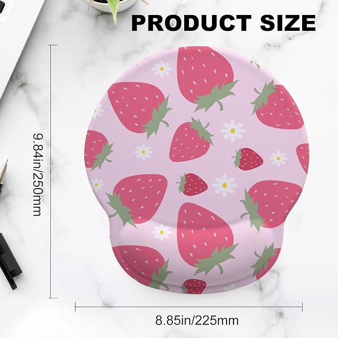 Cute Strawberry Mouse Pad with Gel Wrist Support, Smooth Surface Ergonomic Mouse pad, Non-Slip Pain Relief Desk Mat for Gaming, Work & Office Desktop