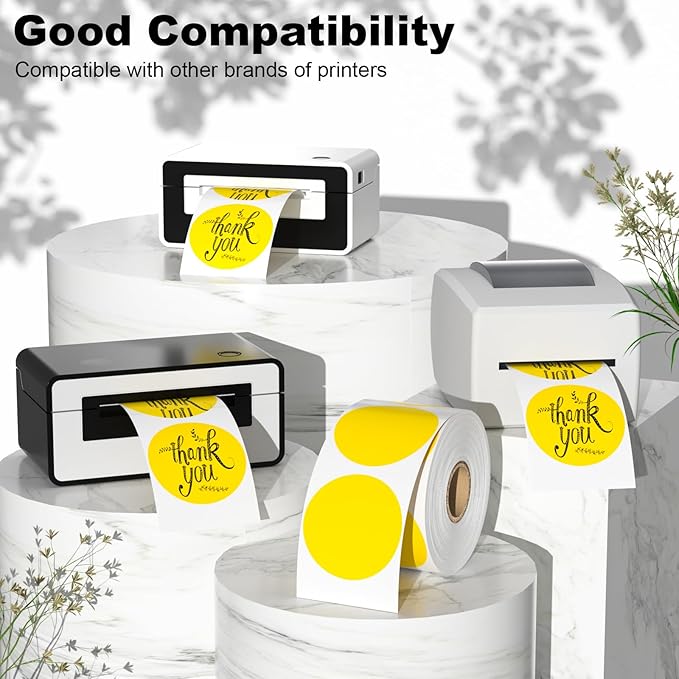 Circle Direct Thermal Labels, Thermal Printer Labels for Name Tag, DIY, QR Code, Self-Adhesive Address Stickers, Bright Yellow Sticker Labels Compatible with Zebra, Rollo, MUNBYN,(750 Labels/1 Roll)