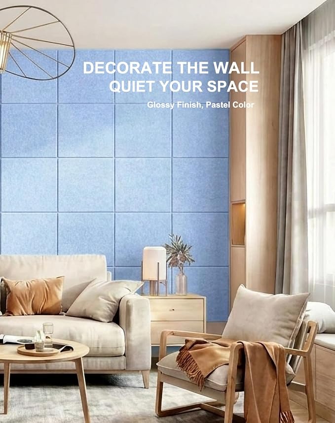 Felt Wall Tiles Bulletin Board Large Cork Board Alternative 12 Pack 11.81”x11.81”x0.47” Felt Pin Board Tack Board with Safe Removable Adhesive Tabs for Home Office School 48x36(Light Blue)