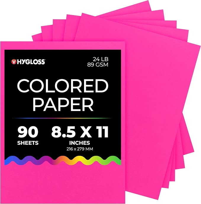 Hygloss Fuchsia Colored Paper - 24 lb, 89 GSM, Acid-Free, Fade-Resistant, 8.5x11-Inch Letter Size Color Copy Paper, 90 Sheets