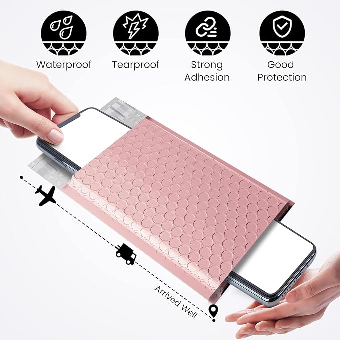 Fuxury Bubble Mailers 4x8" Light Pink 200 Pack Padded Envelopes Usable 4x7" | Thick Mailing Envelopes Bubble Opaque Padded Mailers Shipping Bags for Mailing Jewelry Makeup Trading Card Small Business#000