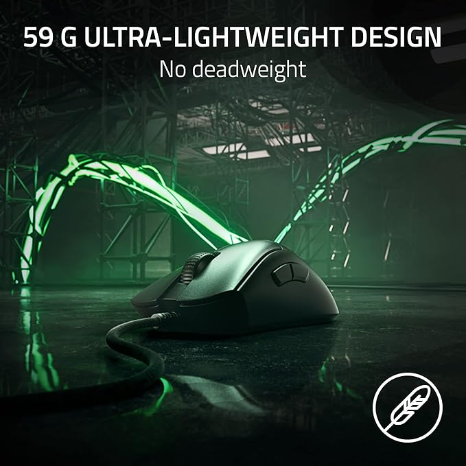 Razer DeathAdder V3 Wired Gaming Mouse: 59g Ultra Lightweight - Focus Pro 30K Optical Sensor - Fast Optical Switches Gen-3-8K Hz HyperPolling-6 Programmable Buttons -Ergonomic -Speedflex Cable- Black