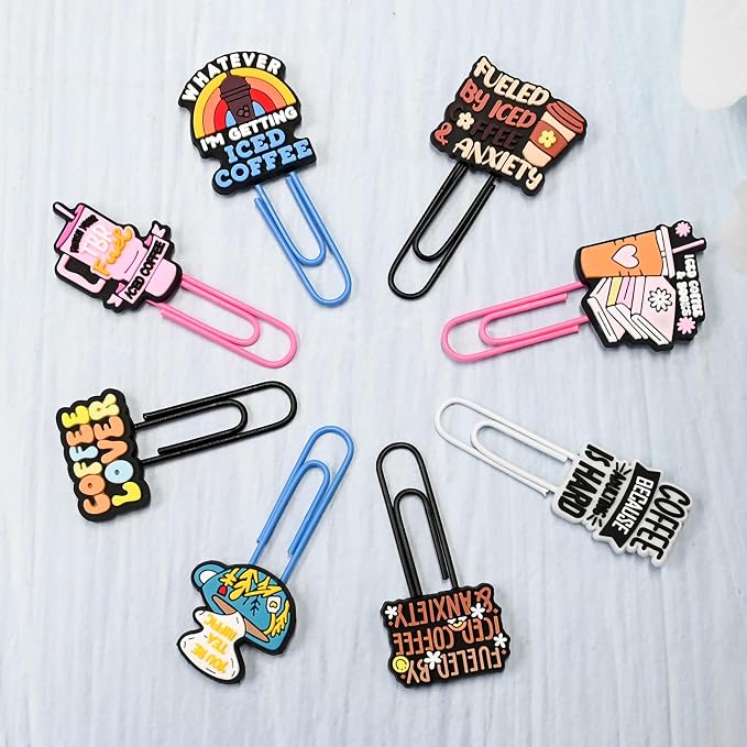 30 PCS Coffee Paper Clips Metal Paperclip Large Size Paper Clip Cute Bookmark Colorful Office Supplies Bookmark Clamp Desk Accessories Stationery Gifts
