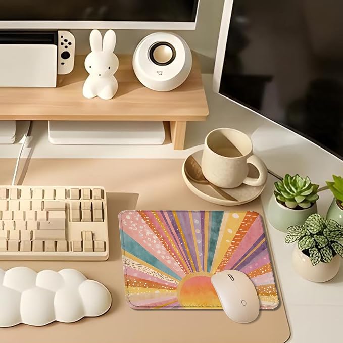 Colorful Boho Sun Sunburst Mouse Pad for Desk 9.5x7.9in | Boho Office Supplies,Abstract Mid Century Modern Sunshine Mousepad Mouse Mat for Home Office Dorm Computer Laptop Accessories