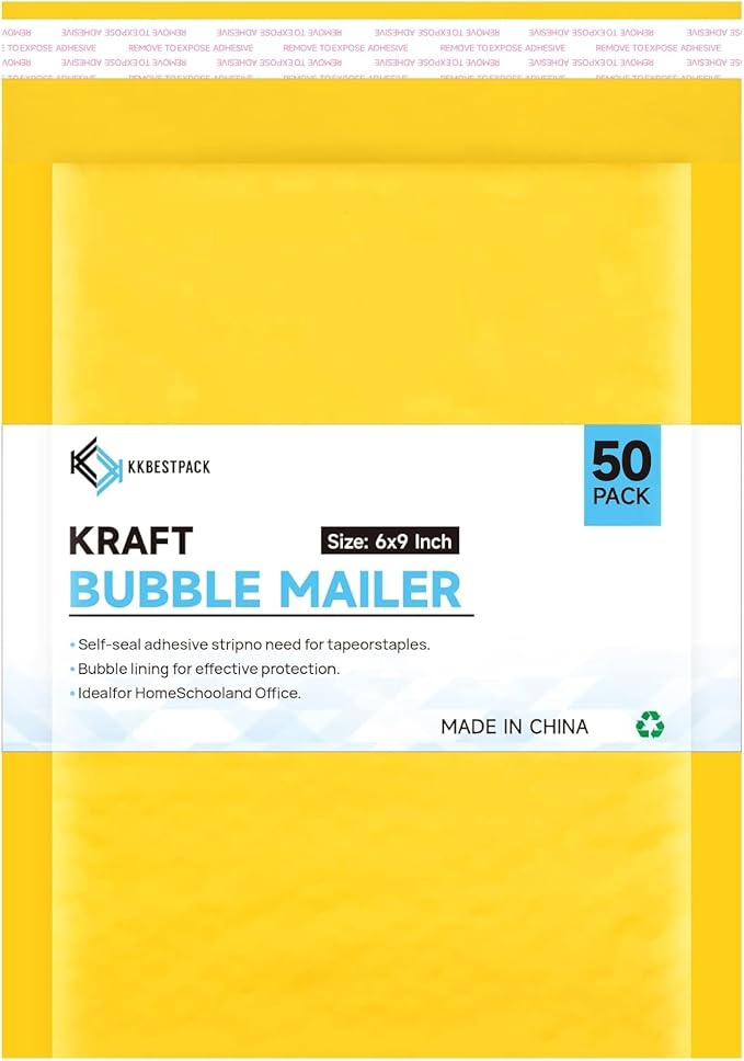 Kraft Paper Bubble Mailers #0, 6x10 Inch Self-Seal Padded Mailing Envelopes, Usable Size 6x9, Pack of 50