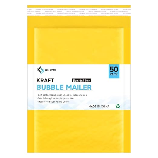 Kkbestpack Kraft Paper Bubble Mailers #0, 6x10 Inch Self-Seal Padded Mailing Envelopes, Usable Size 6x9, Pack of 50