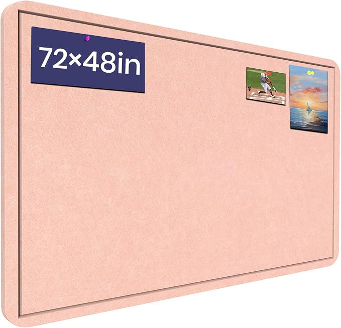 Large Bulletin Board 72" x 48" Felt Cork Board - Decor Pin Board, Pink | Cork Board Alternative for Wall, Foldable Self-Adhesive Vision Board Prayer Board with Pushpins for Home Office Classroom