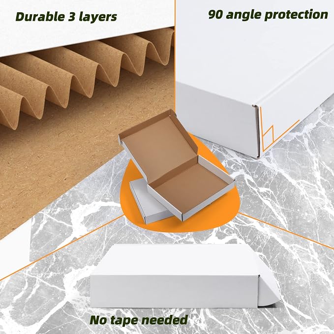 Lyeasw 13x10x2 White Shipping Boxes, 20 Pack Corrugated Cardboard Box for Mailing Packing Mailer
