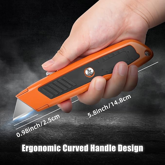 DIYSELF 2 Pack Utility Knife, Heavy Duty Box Cutter Retractable Knife, Aluminum Alloy & Rubber Handle, Razor Knife Carpet Cutter, Box Opener for Warehouse, Shop, Cardboard (Orange)