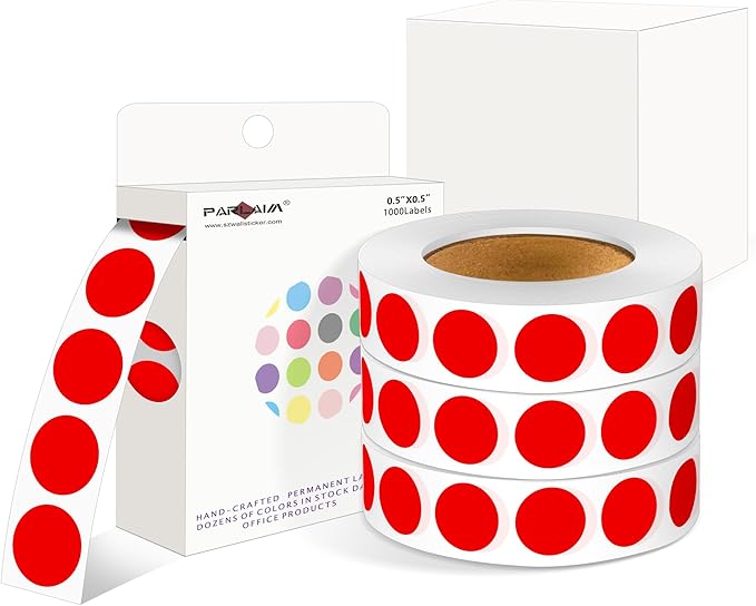 PARLAIM 4000 Pack Red Dot Stickers, 1/2 inch Round Circle Label 4 Rolls Permanent Adhesive Color-Code Sticker Labels in Dispenser Box