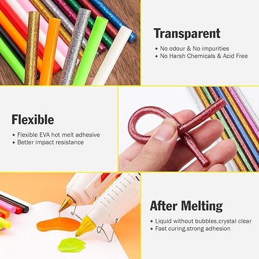 300 Pack Colored Hot Glue Sticks, 4" Long x 0.27" Diameter Mini Hot Glue Sticks, Perfect Fit for Mini Glue Guns, Widely Used in Wood, Metal, Glass, Plastic, Floral, Fabric, Leather, Foam