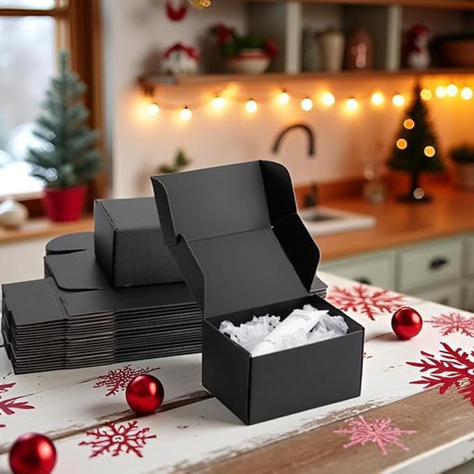 7x5x4 inch Black Shipping Boxes for Small Business- Set of 25 | Sturdy ECT 32 Corrugated Cardboard Mailer Boxes, Easy Assemble for Packaging, Mailing, Gift