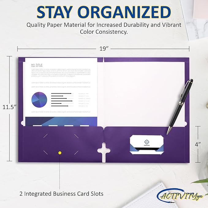 10 Pack Two Pocket Folders, Purple, Strong Thick Paper Folders, for Letter Size, by ACTIVITYya