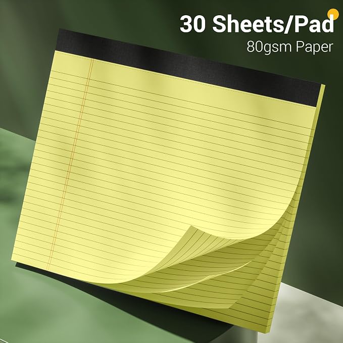 AILZFEI 3 Pack Yellow Legal Pads 11 x 9.5 College Ruled Yellow Paper Note Pad Narrow Ruled 30 Sheets Notepads Perforated Writing Pad Clear Print Horizontal Pads of Paper