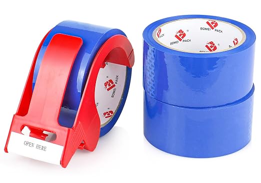 Heavy Duty Packing Tape - 1.88 Inch x 55 Yards, 2 Mil Thick Blue Tape Refills with Dispenser, Ideal for Carton Sealing, Packaging and Moving