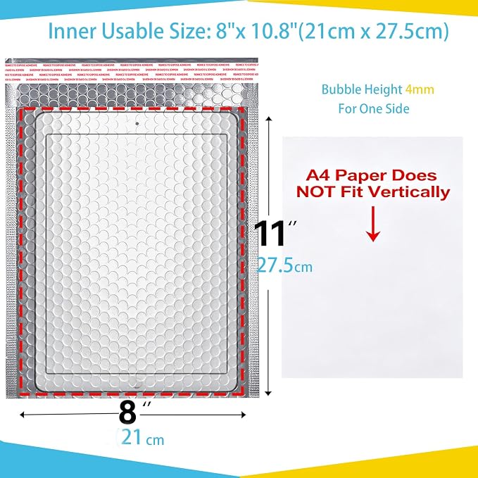20-Pack 8x11 Inch Insulated Shipping Mailers | Waterproof & Durable Self-Seal Envelopes for Food, Cosmetics, Health Products | Tamper-Proof Cold Packaging (Single-Use)