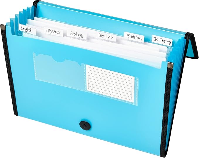 Avery Expanding File Folder Organizer, 7-Pocket Accordion File Organizer, Aqua, Holds 425 Letter/A4-Size Sheets (73551)