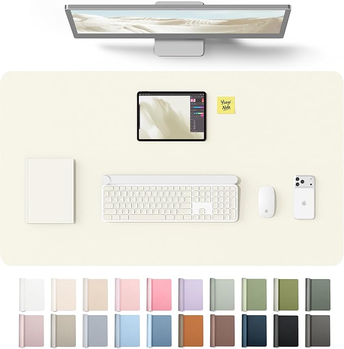 YSAGi Leather Desk Protector, Office Mat, Large Mouse Mat, Non-Slip PU Leather Blotter, Laptop Desk Mat, Waterproof Writing Pad for Office and Home(Cream, 40" x 24")