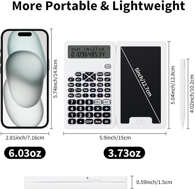 Scientific Calculators for Students, Office Desktop Calculators, 240 Computing Functions, Small Calculator with Notepad, Ideal for Middle High School Students and Teachers (White)