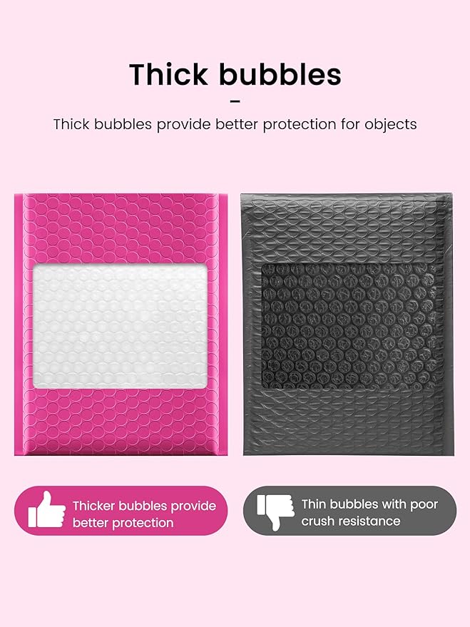 GSSUSA 100 Pack Bubble Mailer 6x10 Inches Padded Mailers Usable Size 6X9" Bubble Envelopes Small Envelope Bags Shipping Bag Bulk Pack Self Seal Package Packing Business Supplies, Pink