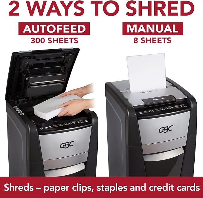 GBC 300M Paper Shredder, Auto Feed+, 300 Sheet Capacity, Micro-Cut, Office Shredding (WSM1757609)