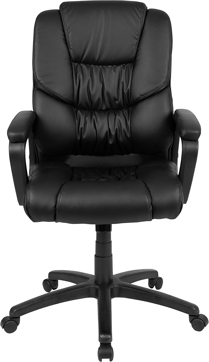 Flash Furniture Fundamentals Big & Tall Swivel LeatherSoft Office and Gaming Chair, Ergonomic Office Chair with Padded Armrests and Adjustable Height, Black