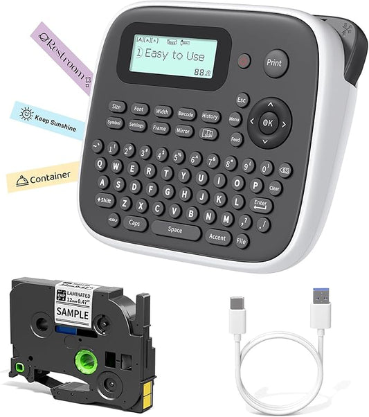 Label Maker Machine with-Tape, Label Maker Waterproof-Labels, Keyboard Labeler Machine Portable, D210S Desktop Labelmaker Multiple Symbols for Home Small Business Kids Teachers School Supplies
