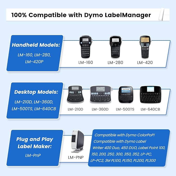 6-Pack Replace for DYMO D1 Label Tape 45013 Black on White 1/2 Inch x 23 Ft | Compatible with DYMO Label Maker Refills D1 A45013 12mm x 7m for LabelManager 160 280 210D 360D 420P 500TS 640CB PnP ColorPoP