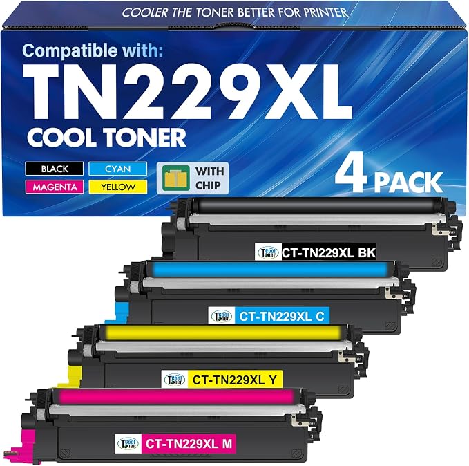 TN229 TN229XL MFC-L3780CDW Toner Cartridges 4 Pack for Brother MFC-L3720CDW | Compatible for Brother HL-L3280CDW HL-L3220CDW HL-L3300CDW HL-L3295CDW MFC-L3765CDW TN-229XL TN 229 229XL Toner Printer