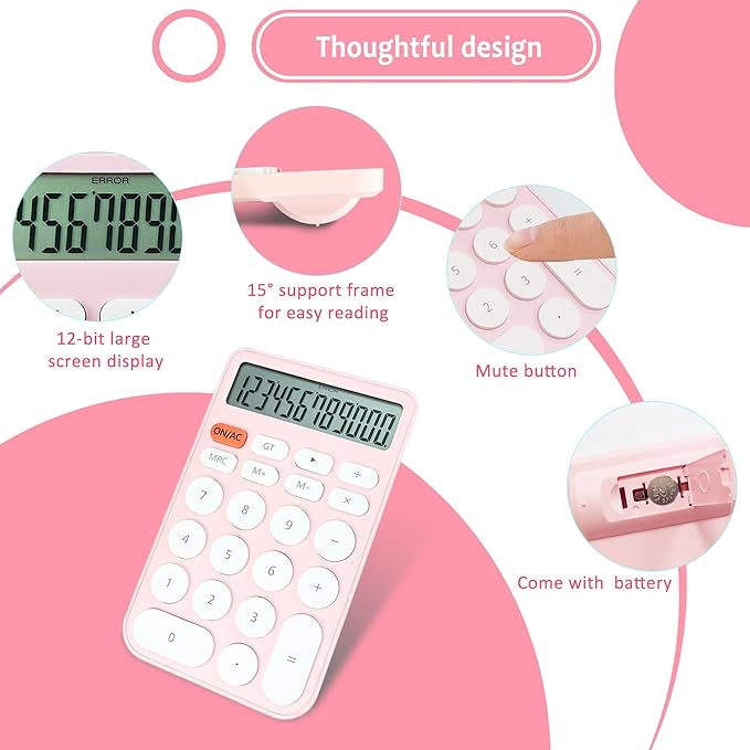 VEWINGL Standard Calculator, 12 Digit Large Display Desktop Calculator with Big Buttons for Office, School, Home & Business