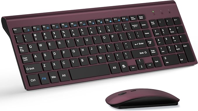 Wireless Keyboard and Mouse Ultra Slim Combo, TopMate - Wine Black | 2.4G Silent Compact 2400DPI Mouse and Scissor Switch Keyboard Set with Cover, Batteries Included, for PC/Laptop/Windows/Mac