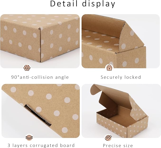 BIOBROWN 7x5x2" Small Shipping Boxes 50 Pack, Kraft Dots Corrugated Cardboard Mailer Boxes Bulk for Packaging Small Business Mailing Gift
