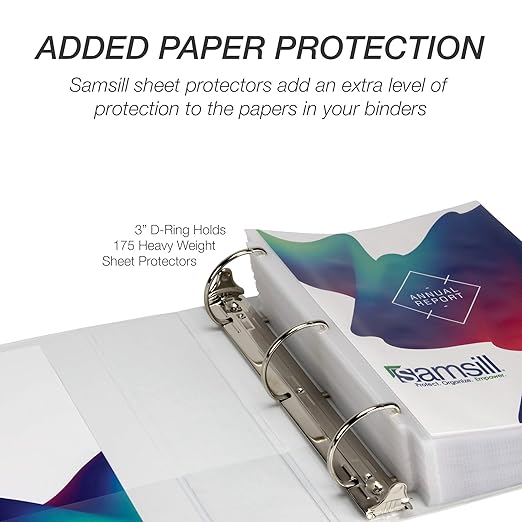 Samsill Durable 3 inch 3 Ring Binder, D Ring Binder,100% Recycled Chipboard, White, 2 Pack