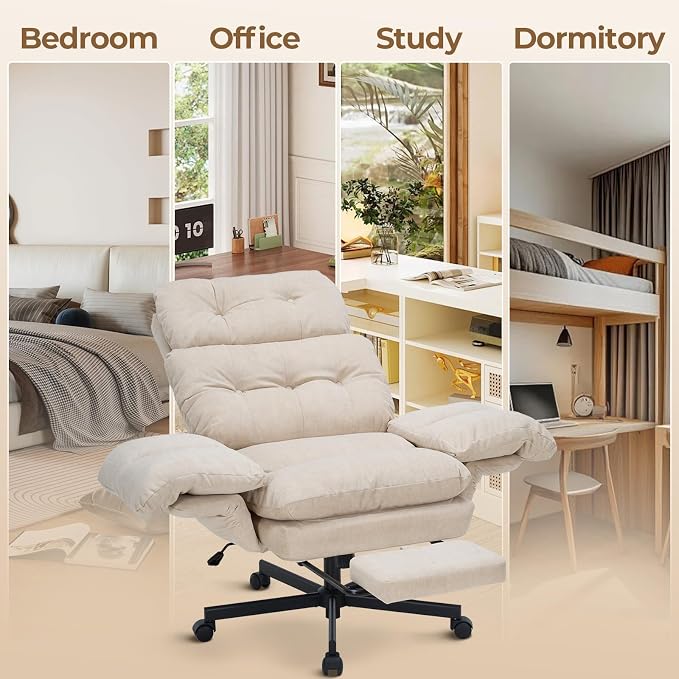 Criss Cross Office Chair with Foot Rest, Big and Tall Office Desk Chair with Flip Armrests for Pets & Cross Legged Sitting, Comfy Executive Ergonomic Reclining Computer Gaming Vanity Chair, White