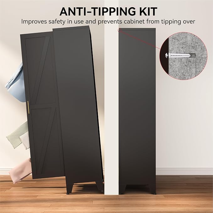 COFaR 67" Metal Pantry Cabinet, Black Storage Cabinet with Magnetic Door & 4 Adjustable Shelves, Slim Freestanding Cupboard for Office, Kitchen, Bathroom