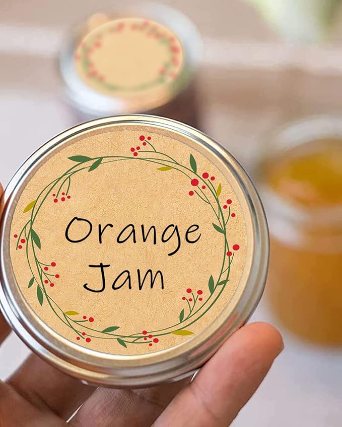500pcs 2" Canning Labels for Jars and Lids, Round Kraft Mason Jar Stickers, 2 Different Wreath Designs, Food Sticker Labels Pantry Labels, Mason Jar Labels Spice Labels Bottle Labels