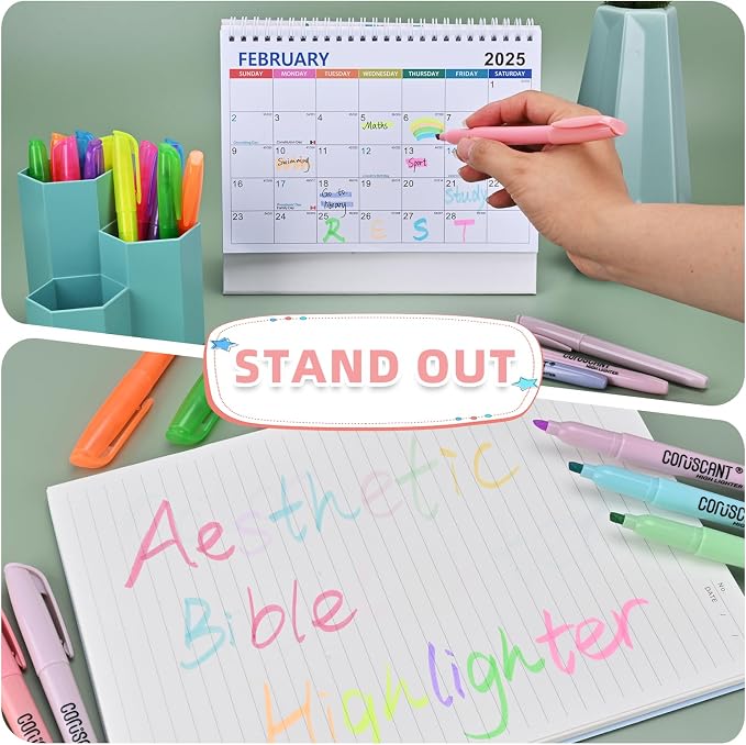 coruscant Assorted Colors Highlighters Set, 20 Pack, Chisel Tip Cute Bible Highlighters and Candy Color, No Bleed Dry Quickly, for Journal Bible Study, Good for thin paper School Office Supplies